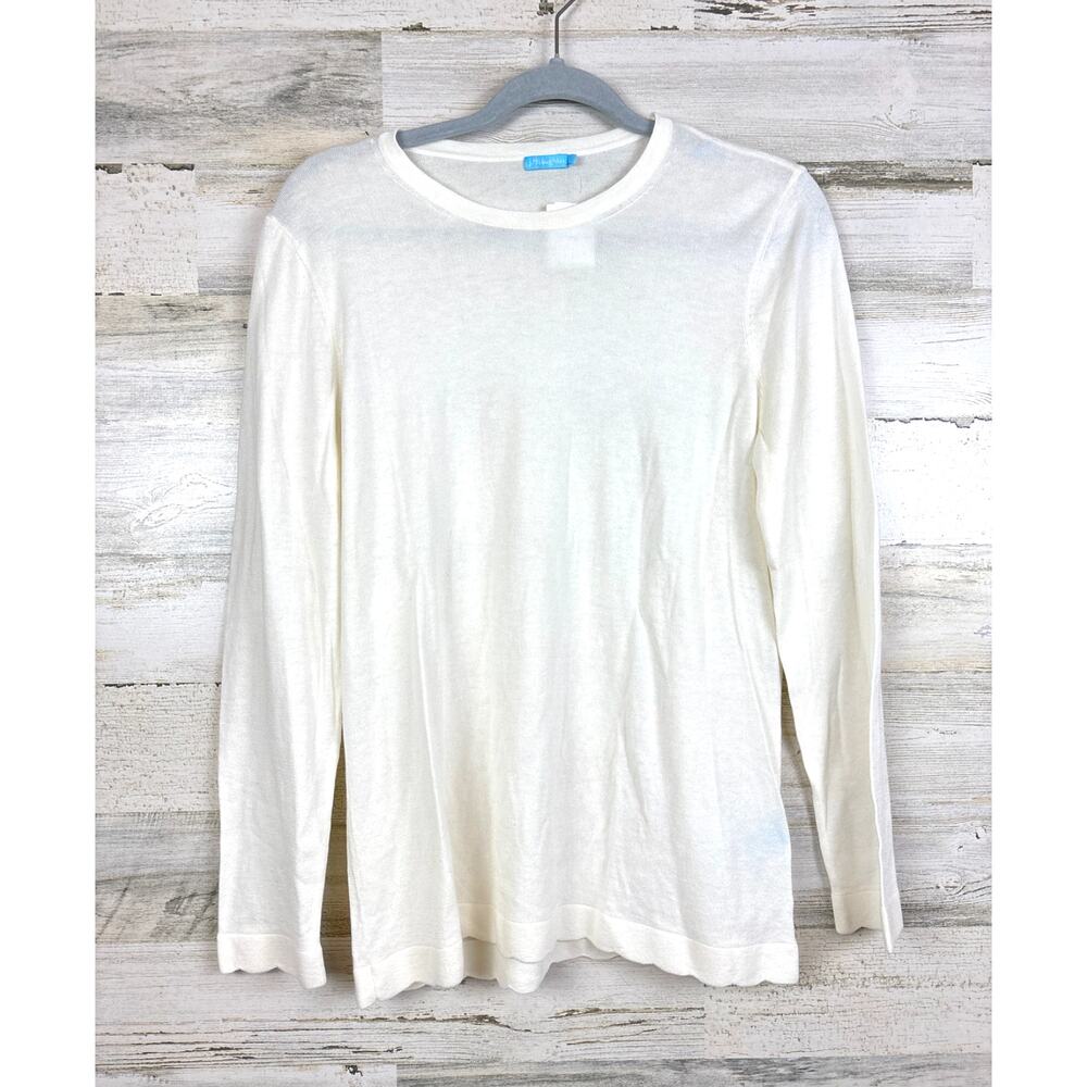 J. McLaughlin Womens L Cream Henri Scalloped Hem Long-Sleeve Knit Shirt NEW